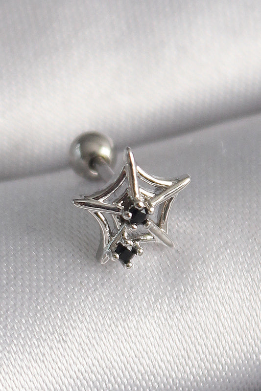 PR1293 - 316L Çelik Gümüş Renk Siyah Zirkon Taş Detay Örümcek Ağ Model Tragus Piercing