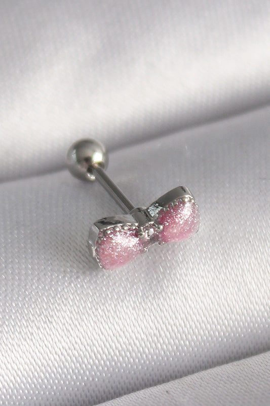 PR1295 - 316L Çelik Gümüş Renk Pembe Kurdele Zirkon Taş Detay Tragus Piercing