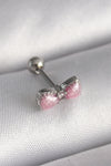 PR1295 - 316L Çelik Gümüş Renk Pembe Kurdele Zirkon Taş Detay Tragus Piercing