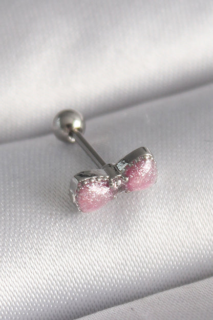 316L Çelik Gümüş Renk Pembe Kurdele Zirkon Taş Detay Tragus Piercing - PR1295