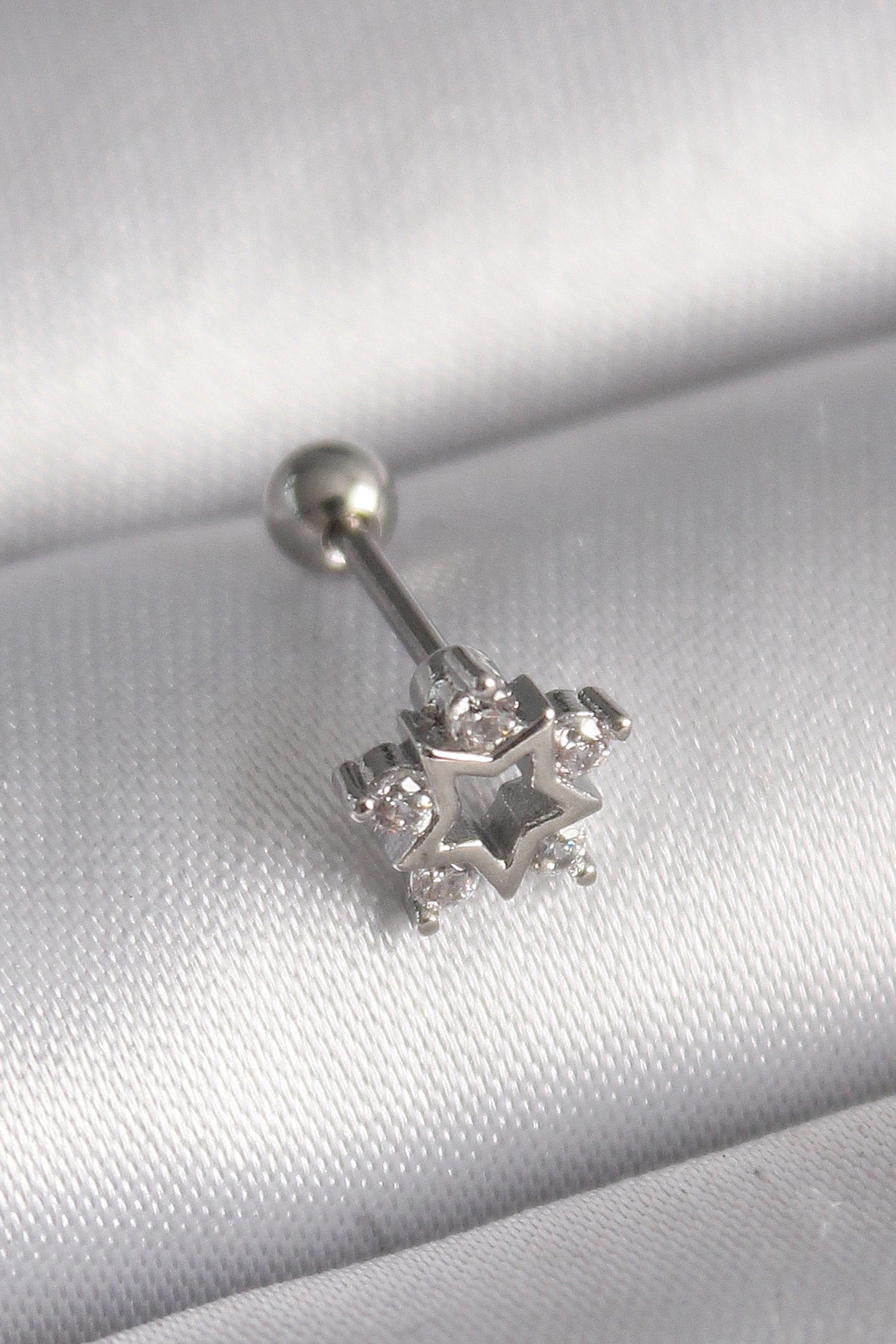 316L Çelik Gümüş Renk Zirkon Taşlı Yıldız Model Tragus Piercing - PR1297