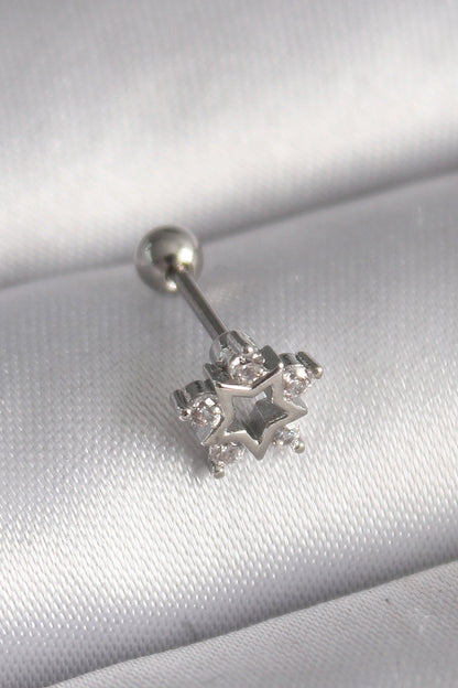 316L Çelik Gümüş Renk Zirkon Taşlı Yıldız Model Tragus Piercing - PR1297