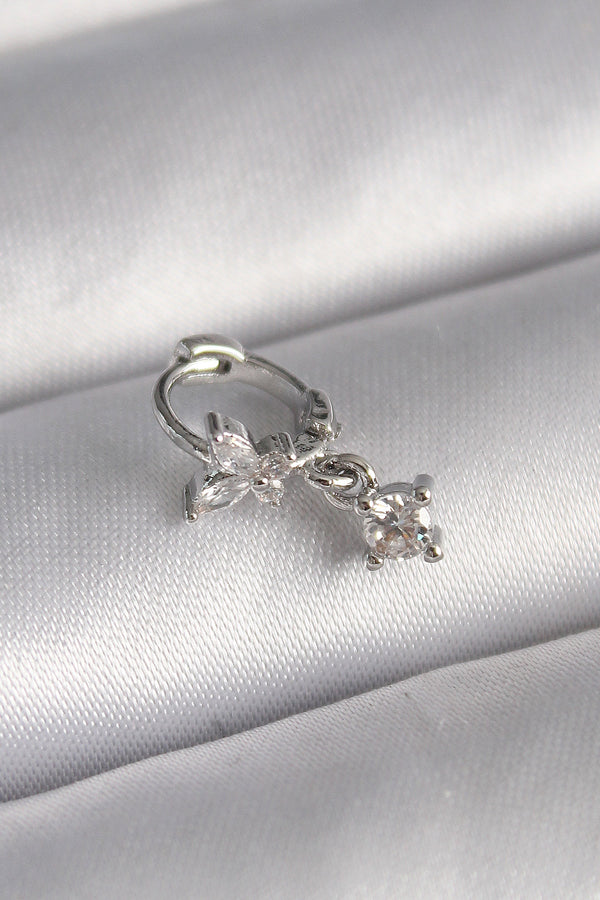 PR1299 - 316L Çelik Gümüş Renk Zirkon Taşlı Kelebek Model Sallantı Detay Tragus Piercing