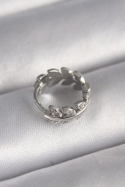 316L Çelik Gümüş Renk Zirkon Taşlı Yaprak Model Tragus Piercing - PR1303