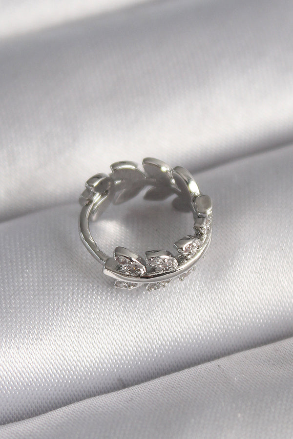 PR1303 - 316L Çelik Gümüş Renk Zirkon Taşlı Yaprak Model Tragus Piercing