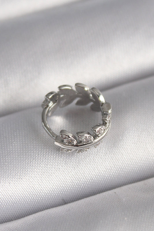 PR1303 - 316L Çelik Gümüş Renk Zirkon Taşlı Yaprak Model Tragus Piercing