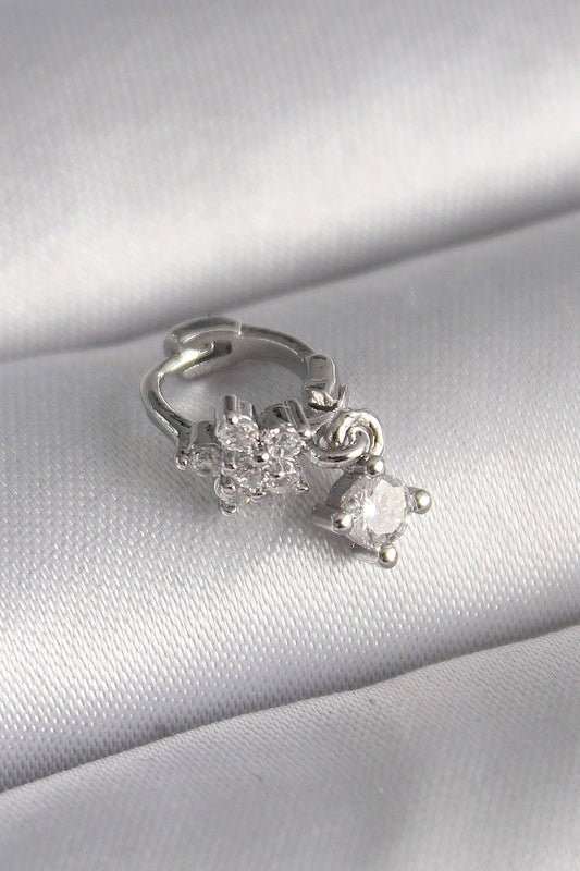 PR1311 - 316L Çelik Gümüş Renk Zirkon Taşlı Çiçek Model Sallantı Detay Tragus Piercing