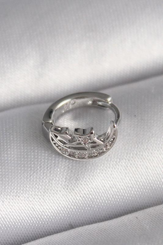 PR1323 - 316L Çelik Gümüş Renk Zirkon Taşlı Ay Yıldız Model Tragus Piercing