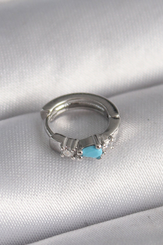 PR1325 - 316L Çelik Gümüş Renk Zirkon Taşlı Mavi Boncuk Detay Tragus Piercing