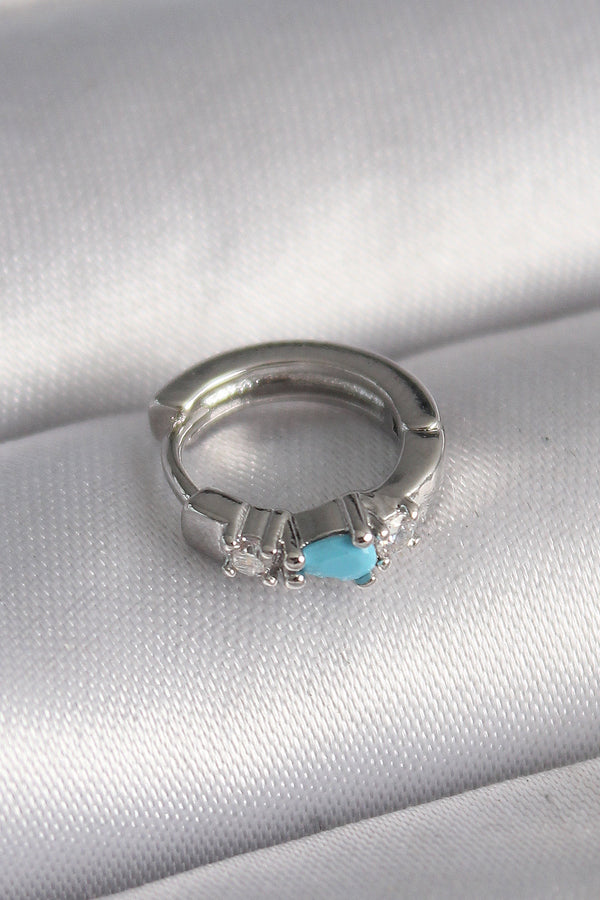 PR1325 - 316L Çelik Gümüş Renk Zirkon Taşlı Mavi Boncuk Detay Tragus Piercing