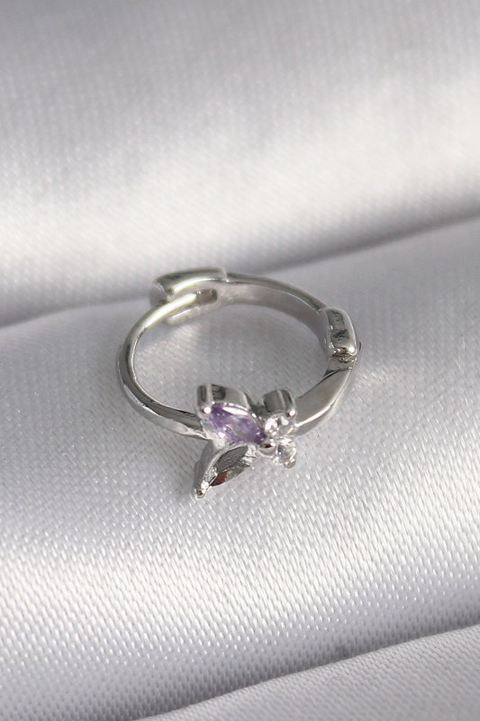 PR1329 - 316L Çelik Gümüş Renk Zirkon Taşlı Kelebek Model Tragus Piercing