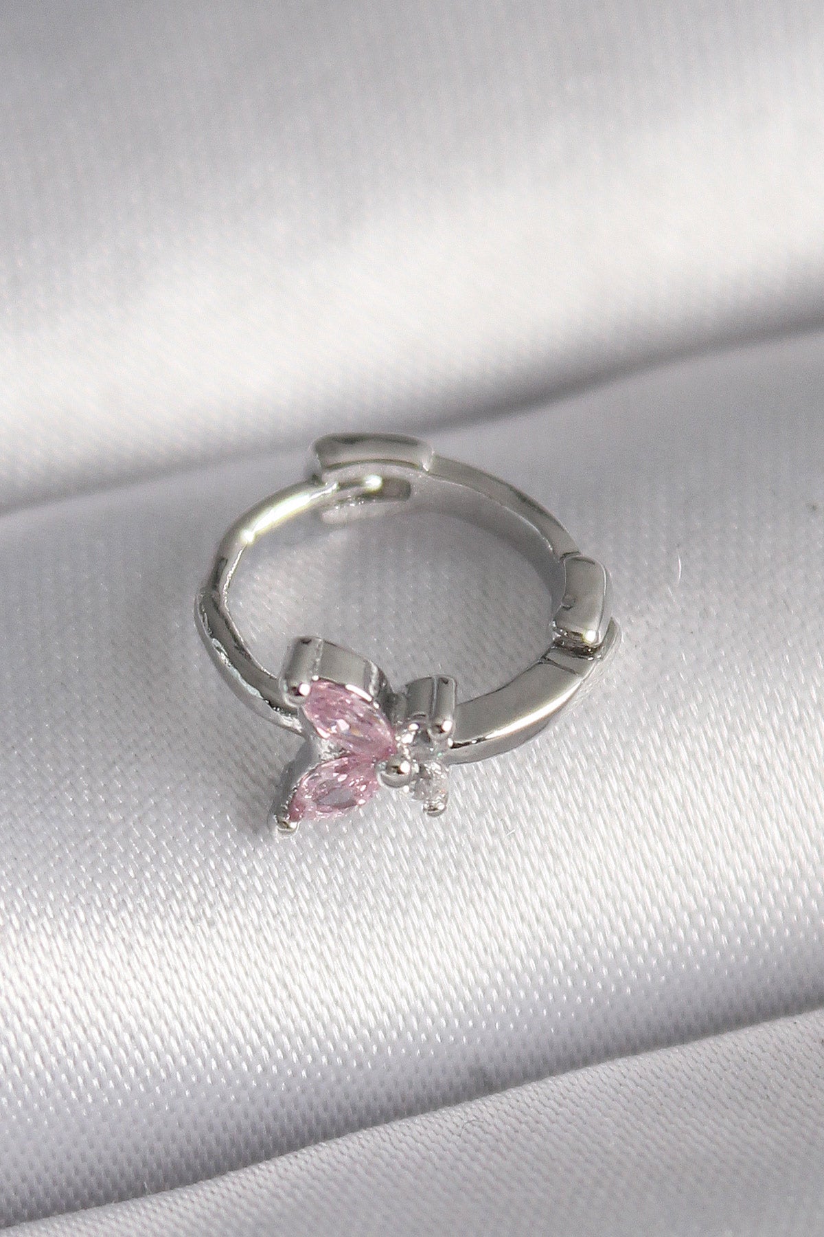316L Çelik Gümüş Renk Pembe Zirkon Taşlı Kelebek Model Tragus Piercing - PR1331