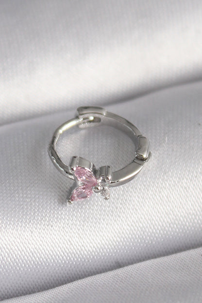 316L Çelik Gümüş Renk Pembe Zirkon Taşlı Kelebek Model Tragus Piercing - PR1331