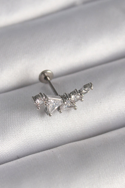 316L Çelik Gümüş Renk Zirkon Taşlı Tragus Piercing - PR1337