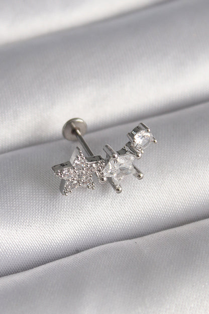 316L Çelik Gümüş Renk Zirkon Taşlı Yıldız Model Tragus Piercing - PR1339
