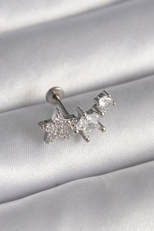 PR1339 - 316L Çelik Gümüş Renk Zirkon Taşlı Yıldız Model Tragus Piercing
