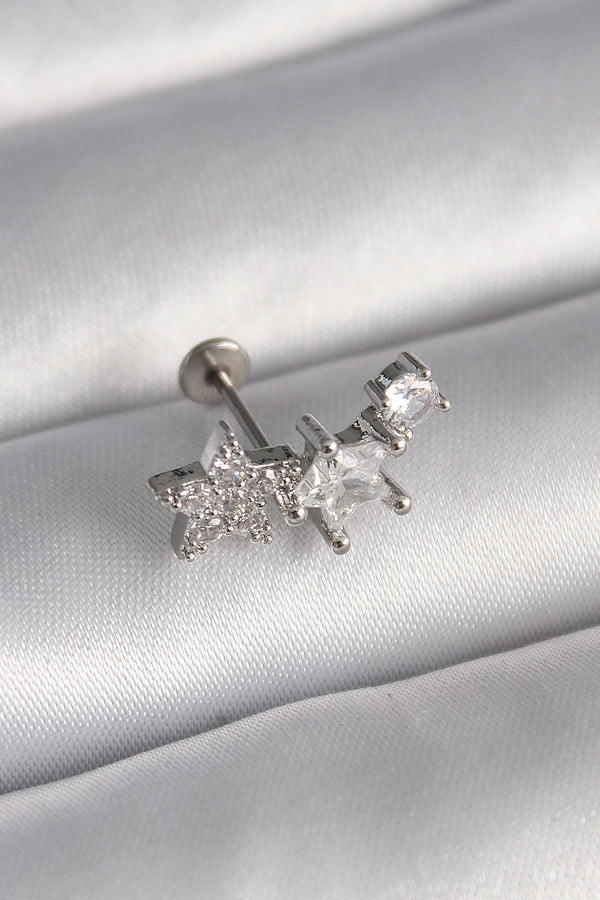 PR1339 - 316L Çelik Gümüş Renk Zirkon Taşlı Yıldız Model Tragus Piercing