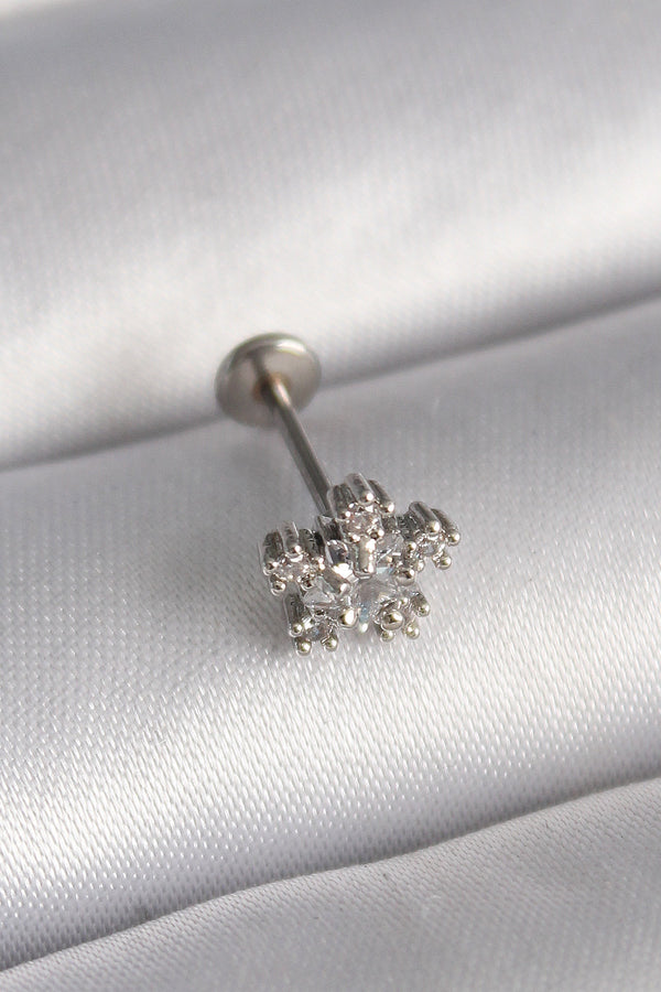 PR1341 - 316L Çelik Gümüş Renk Zirkon Taşlı Yıldız Model Tragus Piercing