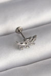 PR1343 - 316L Çelik Gümüş Renk Dal Model Zirkon Taş Detaylı Tragus Piercing