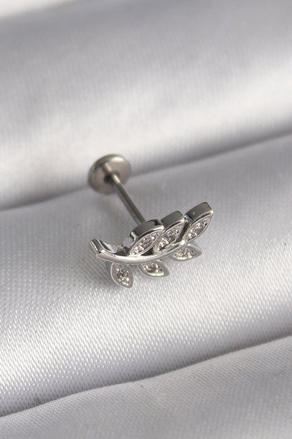 316L Çelik Gümüş Renk Dal Model Zirkon Taş Detaylı Tragus Piercing - PR1343