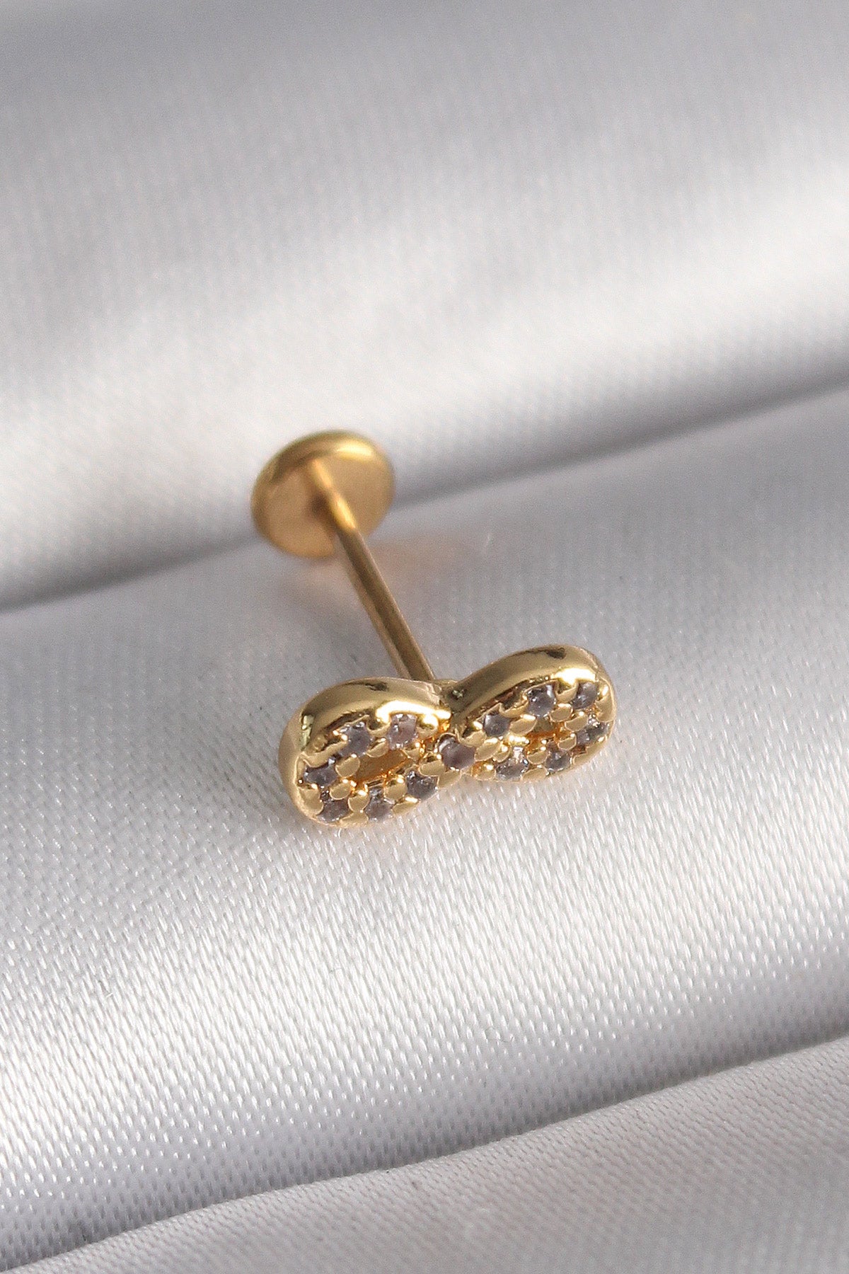 316L Çelik Gold Renk Zirkon Taşlı Sonsuzluk Model Tragus Piercing - PR1344
