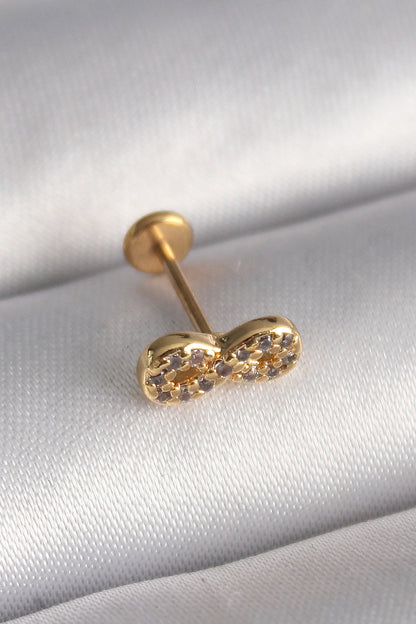 316L Çelik Gold Renk Zirkon Taşlı Sonsuzluk Model Tragus Piercing - PR1344