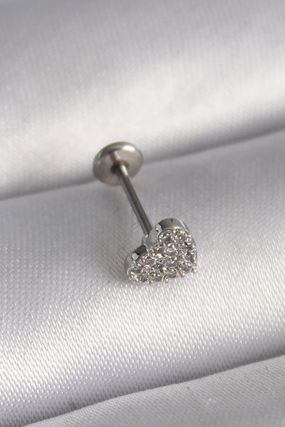 316L Çelik Gümüş Renk Zirkon Taşlı Kalp Model Tragus Piercing - PR1347