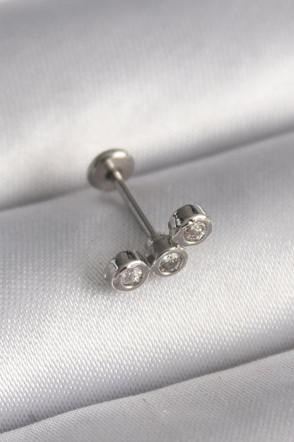 316L Çelik Gümüş Renk Zirkon Taşlı Tragus Piercing - PR1349