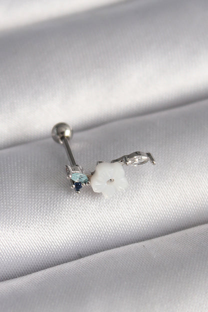 316L Çelik Gümüş Renk Zirkon Taş Detay Beyaz Çiçek Model Tragus Piercing - PR1357