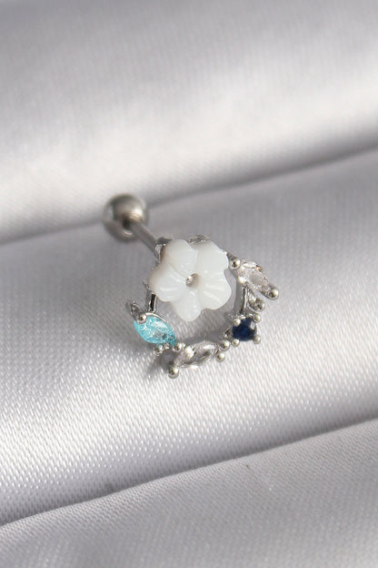 316L Çelik Gümüş Renk Zirkon Taş Detay Beyaz Çiçek Model Tragus Piercing - PR1359