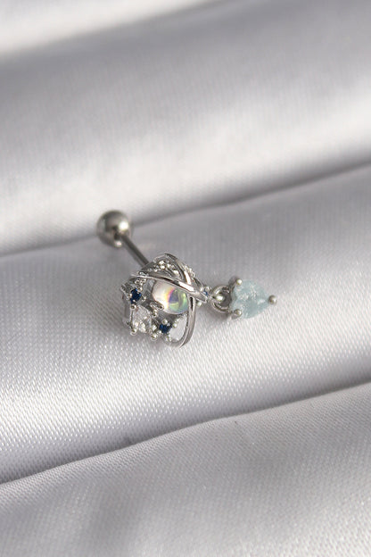 316L Çelik Gümüş Renk Zirkon Taşlı Sallantı Kalp Detay Tragus Piercing - PR1361