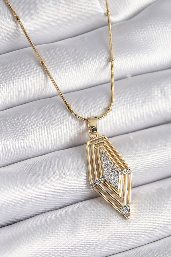 BKO9517 - 316L Çelik Gold Renk Zirkon Taşlı Vintage Model Kadın Kolye