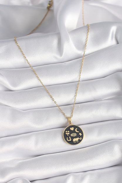 BKO9547 - 316L Çelik Gold Renk Siyah Şans Kolyesi