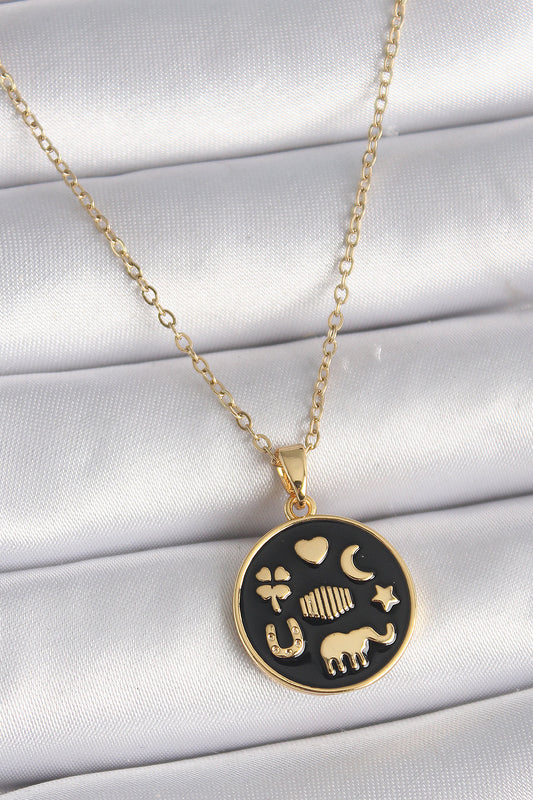 BKO9547 - 316L Çelik Gold Renk Siyah Şans Kolyesi