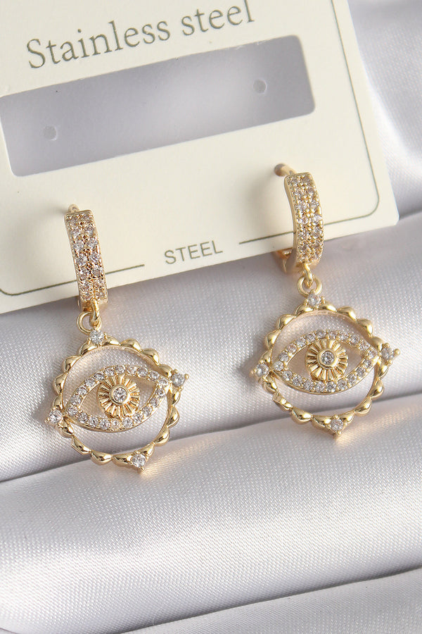 BKP9733 - Pirinç Gold Renk Zirkon Taşlı Göz Model Kadın Küpe