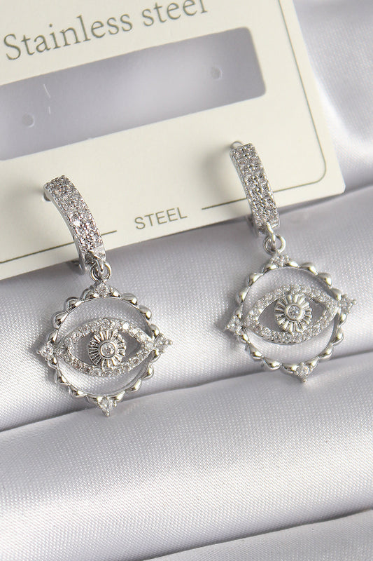 BKP9734 - Pirinç Gümüş Renk Zirkon Taşlı Göz Model Kadın Küpe