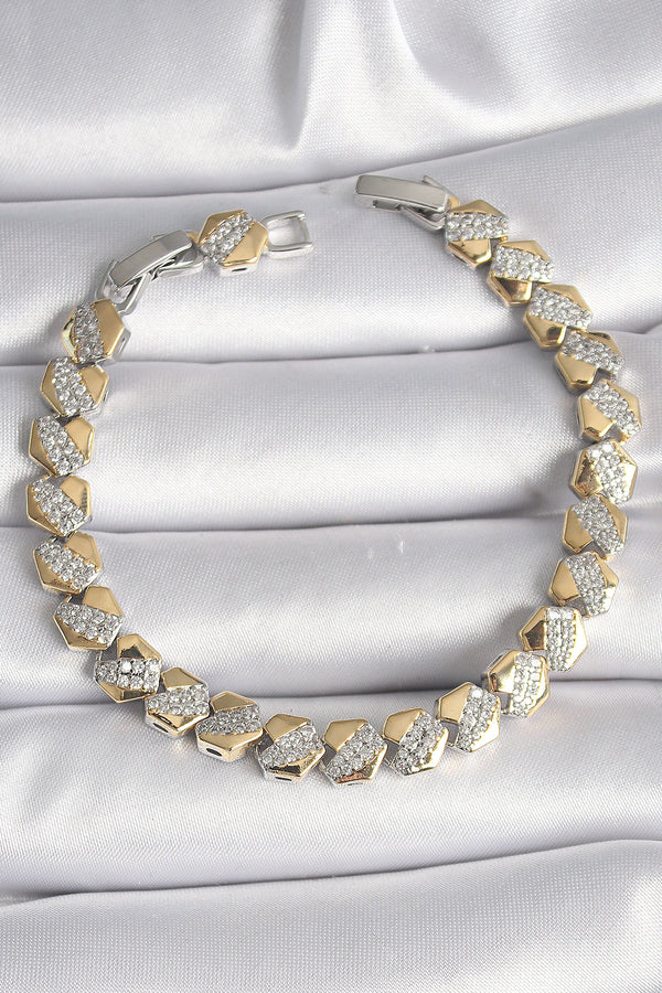 BB6494 - Pirinç Mix Renk Kalp Model Zirkon Taşlı VIP Seri Kadın Bileklik