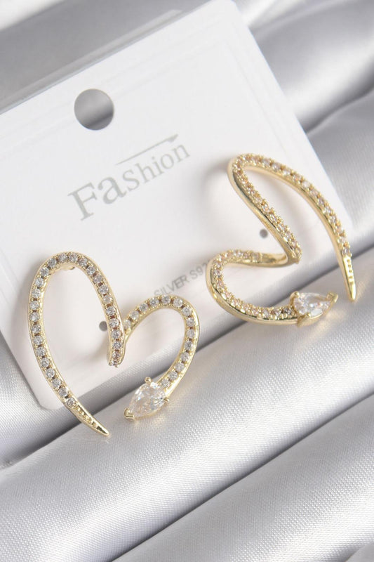BKP9741 - Pirinç Gold Renk Zirkon Taşlı Yılan Kalp Model Kadın Küpe