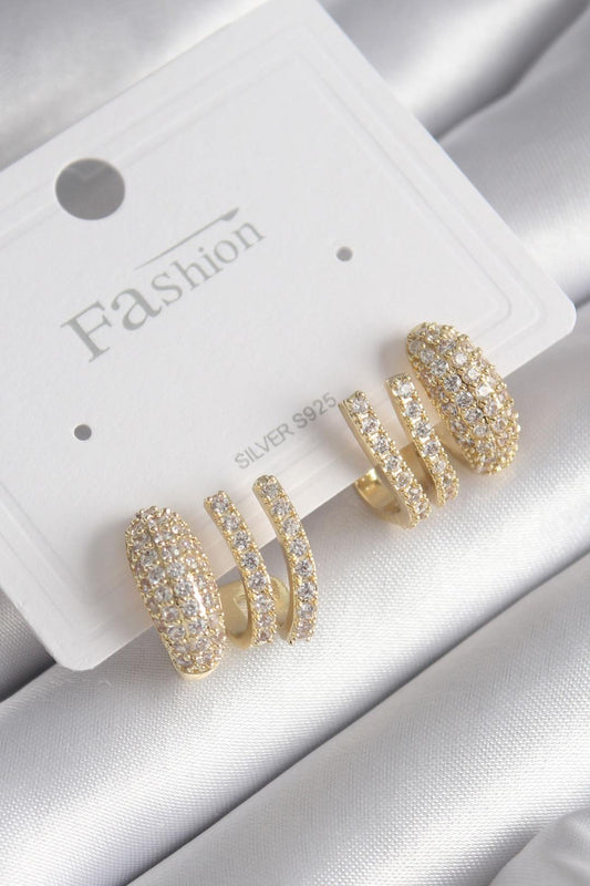 Pirinç Gold Renk Zirkon Taşlı Kadın Küpe - BKP9743