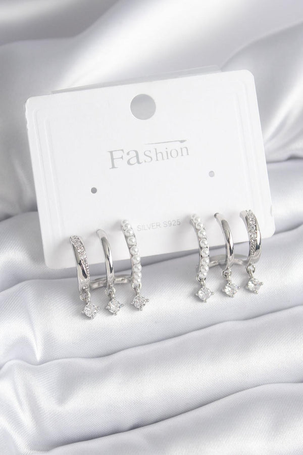 BKP9748 - Pirinç Gümüş Renk Zirkon Taş Detay İncili Kadın Küpe