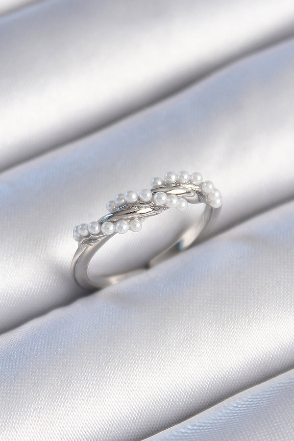 BYK3437 - Pirinç Gümüş Renk Sarmal İnci Model Kadın Yüzük