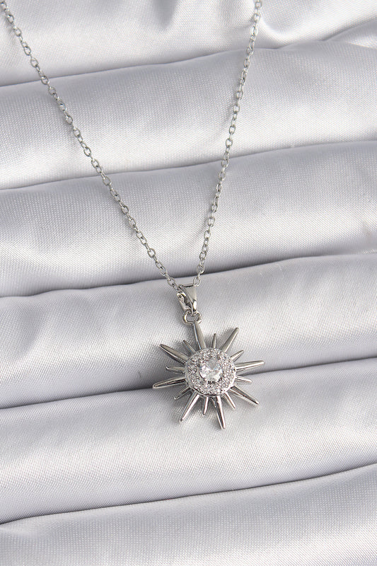 BKO9562 - 316L Çelik Gümüş Renk Zincir Zirkon Taşlı Güneş Model Kadın Yüzük