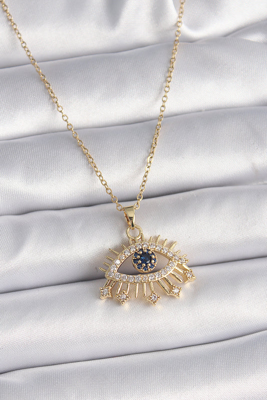 BKO9563 - 316L Çelik Gold Renk Zincir Zirkon Taşlı Göz Model Kadın Yüzük