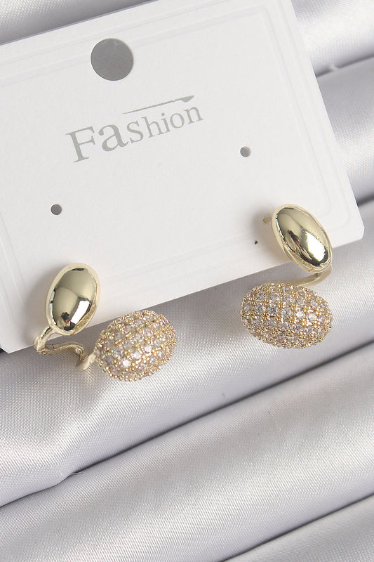 BKP9754 - Pirinç Gold Renk Zirkon Taşlı Bombeli Model Kadın Küpe