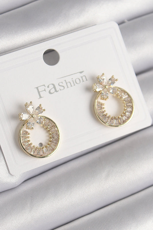 BKP9762 - Pirinç Gold Renk Zirkon Taşlı Halka Model Çiçek Figür Kadın Küpe