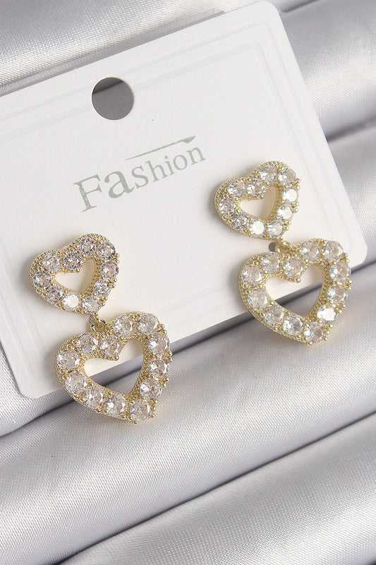 BKP9766 - Pirinç Gold Renk Zirkon Taşlı Sallantı Kalp Model Kadın Küpe