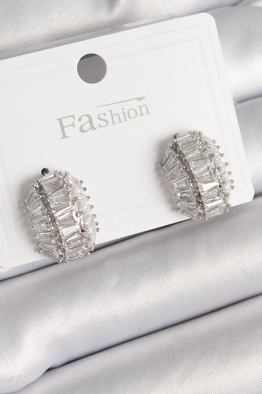 BKP9787 - Pirinç Gümüş Renk Zirkon Taşlı Kaplumbağa Kabuğu Model Kadın Küpe