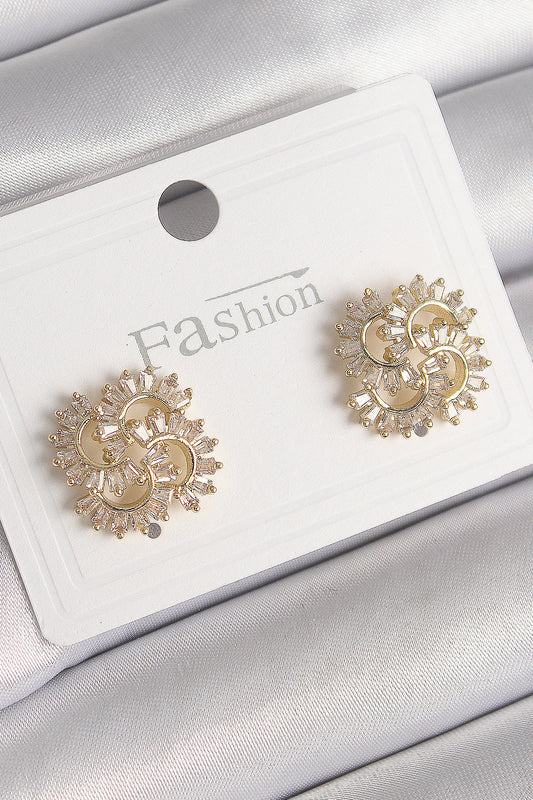 BKP9792 - Pirinç Gold Renk Zirkon Taşlı Yonca Model Kadın Küpe