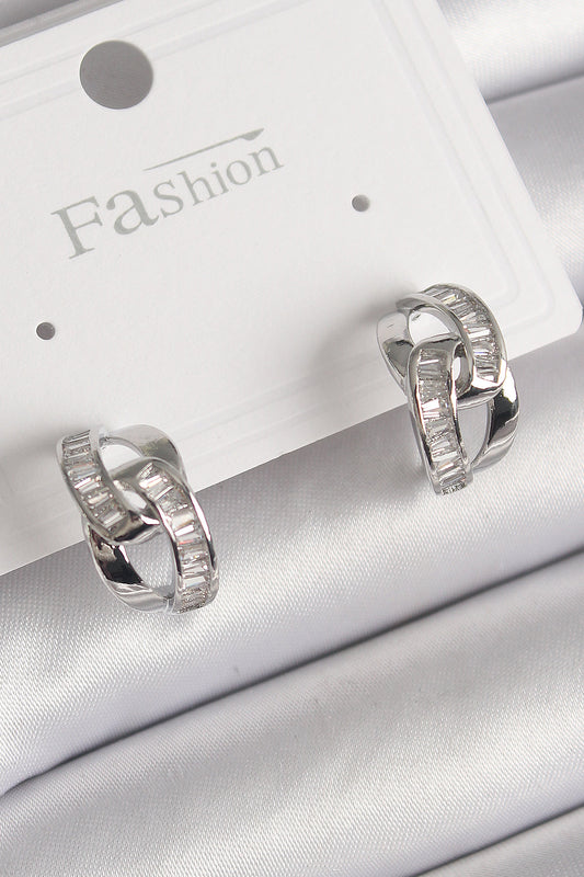 BKP9793 - Pirinç Gümüş Renk Zirkon Taşlı Zincir Model Kadın Küpe