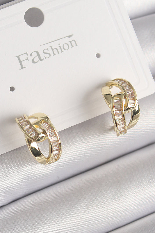 BKP9794 - Pirinç Gold Renk Zirkon Taşlı Zincir Model Kadın Küpe